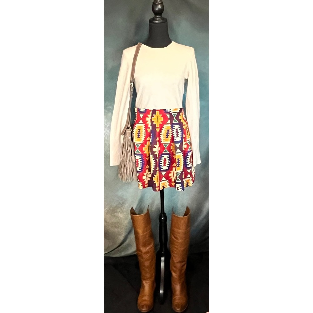 Sweet Rain Geometric Print Mini Skirt Pleated Southwest Print Size Large - Picture 5 of 7